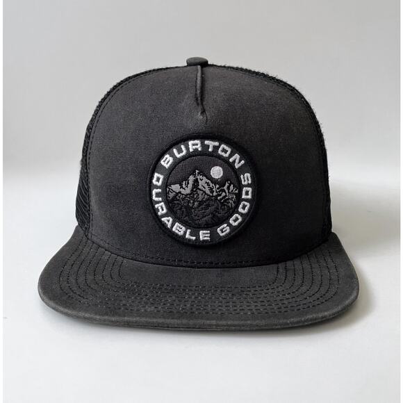 Burton Snowboards Snapback Trucker Hat Washed Black Gray Mountain Skate Mesh - Picture 3 of 6